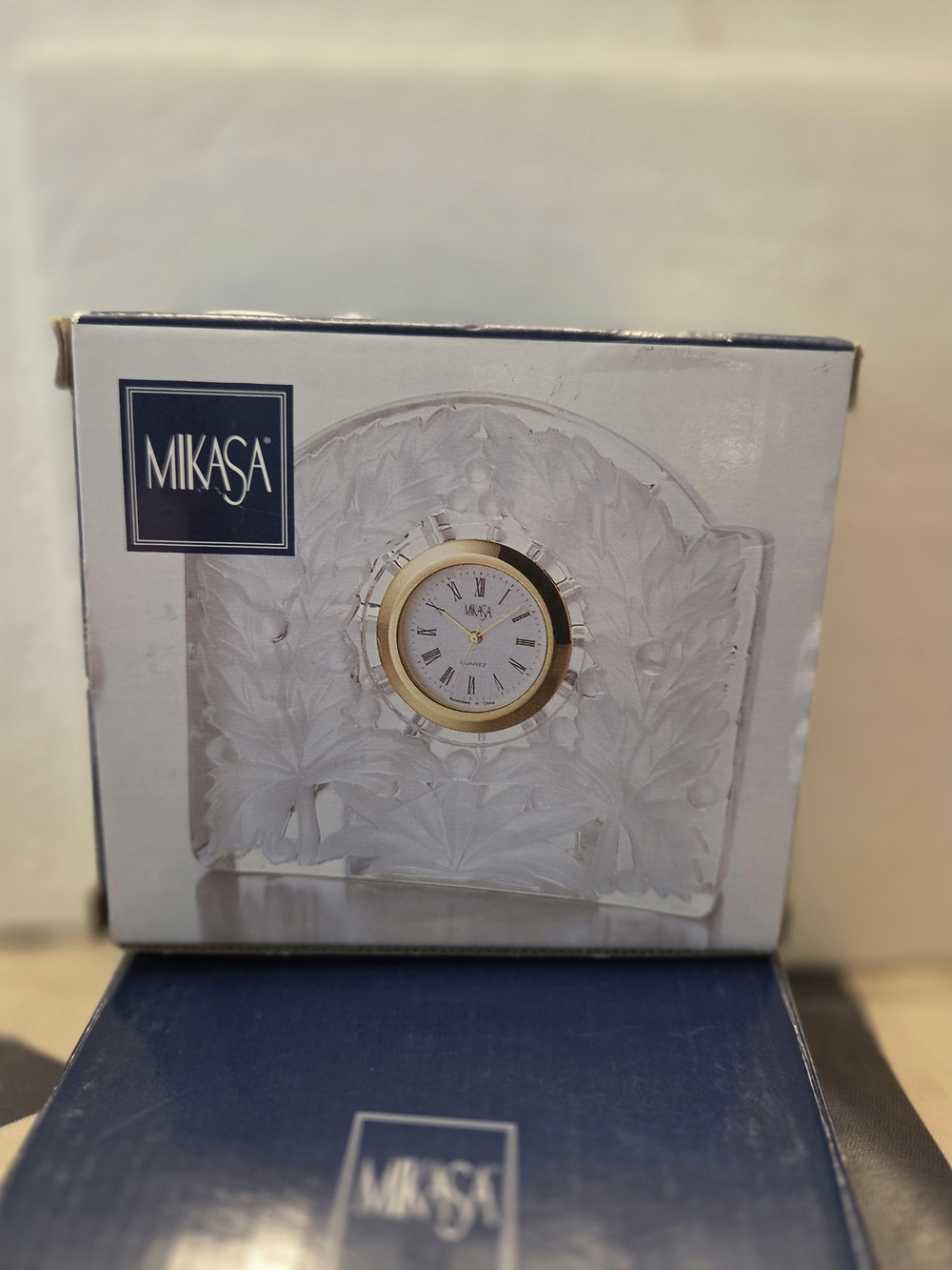 Mikasa Clear Frosted Glass Mantel Clock with Gold Accent